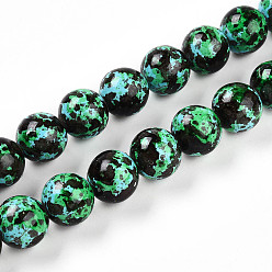 Черный Синтетических нитей бирюзовые бусы, окрашеные, круглые, чёрные, 13x14 мм, отверстие : 1 мм, около 28 шт / нитка, 14.57'' (37 см)