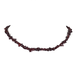 Garnet Natural Garnet Chip Beaded Necklace, Stainless Steel Color, 15.94~15.98 inch(40.5~40.6cm)