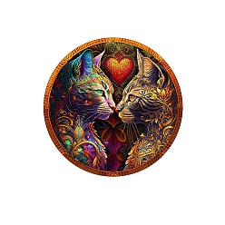 Colorful Wooden Puzzles, Jigsaw Puzzles for Adults Kids Family Game, Couple Cat with Heart, Colorful, 160mm