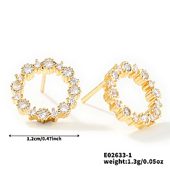 Ring Серьги-гвоздики из латуни со стразами для женщин, элегантные и стильные модные аксессуары, золотые, кольцо, 11x8 мм