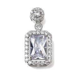 Прозрачный Кулон из циркония, прямоугольные восьмиугольные подвески, платина, прозрачные, 30 мм, отверстие : 5.5x2 мм
