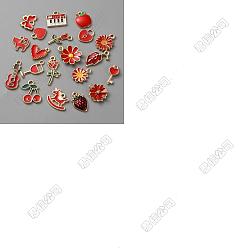 Red Alloy Enamel Pendants, Golden, Red, 12~30x8~17x1~3mm, Hole: 1~1.6mm, 40pcs/set