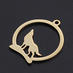 Golden 201 Stainless Steel Pendants, Ring with Wolf, Golden, 23x20x1mm, Hole: 1.5mm