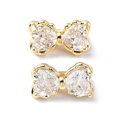 Clear Brass Pave Cubic Zirconia Multi-Strand Links, 3-Hole, Bowknot, Real 18K Gold Plated, Clear, 7x12x7mm, Hole: 1.2mm