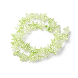 Зелено-Желтый Бусы лэмпворк ручной работы, звезда в горошек, зеленый желтый, 13~14.5x15~15.5x6.5~7 мм, отверстие : 1.2 мм, около 29~30 шт / нитка, 35.6~37.5 см