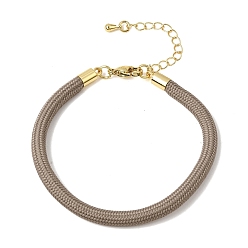 Dark Gray Braided Round Polyester Cord Bracelet Makings, with Brass Findings and 202 Stainless Steel Lobster Claw Clasps, Golden, Dark Gray, 7.28 inch(18.5cm)