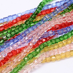Mixed Color Faceted Cube Transparent Glass Beads Strands, Mixed Color, 5.5x5.5x5.5mm, Hole: 1mm, about 94pcs/strand, 20.4 inch