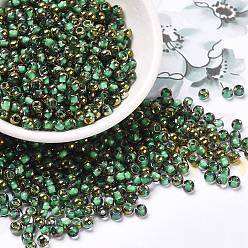 Medium Spring Green Glass Seed Beads, Half Plated, Inside Colours, Round Hole, Round, Medium Spring Green, 4x3mm, Hole: 1.4mm, 5000pcs/pound