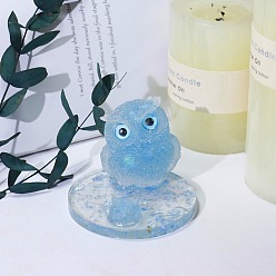 Aquamarine Resin Owl Mobile Phone Holders, with Natural Aquamarine Chips inside Statues for Home Office Decorations, 7.5x6cm