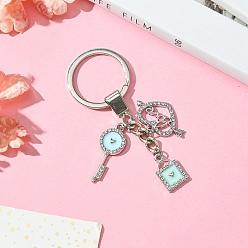 Бледно-бирюзовый Брелок из сплава эмали и стразов, с железной фурнитурой, бледные бирюзовая, 8 см