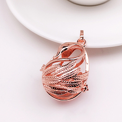 Rose Gold Brass Bead Cage Pendants, for Chime Ball Pendant Necklaces Making, Hollow, Swan Charm, Rose Gold, No Size