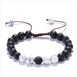 White turquoise style Adjustable Lava Stone Braided Couple Bracelet with 8mm Turquoise Gemstone - Energy Boosting Jewelry
