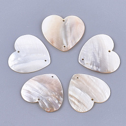 Creamy White Freshwater Shell Links connectors, Heart, Creamy White, 42x45x2~3mm, Hole: 2mm