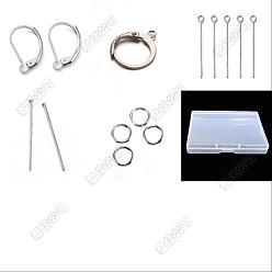 Нержавеющая Сталь Цвет Наборы для изготовления ювелирных изделий своими руками, включая 304 застежки для сережек-крючков из нержавеющей стали, штифты с ушком, штифты с плоской головкой и соединительные кольца., цвет нержавеющей стали, 16.5x10x2 мм