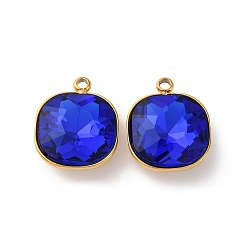 Капри Синий Ионное покрытие (ip) 304 подвески из нержавеющей стали со стразами, квадратных амулеты, реальный 18 k позолоченный, Капри синий, 16x13x6 мм, отверстие : 1.6 мм