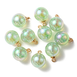 Pale Green 10Pcs UV Plating Acrylic Pendants, with Light Gold Tone Brass Findings, Round Charm, Pale Green, 13.5x9.5mm, Hole: 1.6mm