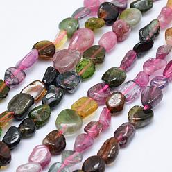 Tourmaline Natural Tourmaline Beads Strands, Tumbled Stone, Nuggets, Grade AB, 6~13x6~8mm, Hole: 1mm, 15.3 inch~15.7 inch(39~40cm)