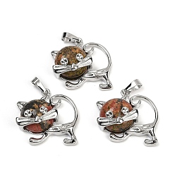 Унакит Кулоны с котятами из унакита, милые латунные подвески в форме кошки, платина, долговечный, стойки покрытие, 28.5x30.5x10 мм, отверстие : 8x5 мм