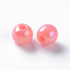 Salmon Opaque Acrylic Beads, AB Color Plated, Round, Salmon, 6x5mm, Hole: 1.8mm, about 4400pcs/500g