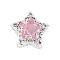 Звезда Латунные микро проложить кубического циркония бусы, серебряные, звезда, 10x10.5x7.5 мм, отверстие : 2x2.5 мм