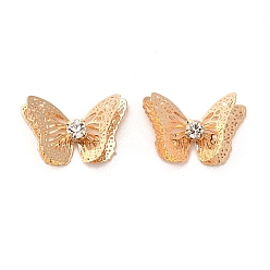 Light Gold Brass Cabochons, with Rhinestone, Butterfly, Light Gold, 14x22x5.5mm