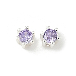 чертополох Латунные микро проложить кубического циркония бусы, круглые, стойки покрытие, долговечный, серебряные, чертополох, 4.5x4.5x4.5 мм, отверстие : 1 мм