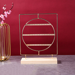 Gold 3-Tier Round Iron Earring Display Stands, Jewelry Organizer Holder for Earring Storage with Wooden Base, Gold, 25x7x32.5cm