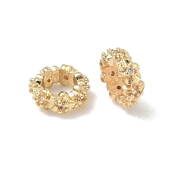 Light Gold Цветок латунный микропаве прозрачный кубический цирконий европейские бусины, долговечный, стойки покрытие, большое отверстие шарик, золотой свет, 9.5x4 мм, отверстие : 5.5 мм