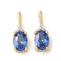 Королевский синий Латунные микро проложить кубического циркония подвески, овальные амулеты, без кадмия и без свинца, долговечный, стойки покрытие, королевский синий, 15x5x4 мм, отверстие : 3x2 мм