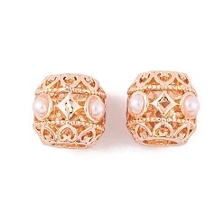 Розовое Золото Стойки покрытие сплава европейские шарики, с ABS имитации жемчуга, бусины с большим отверстием, баррель, розовое золото , 11x11x10.5 мм, отверстие : 5.5 мм