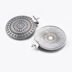 Antique Silver Flat Round Tibetan Style Alloy Big Pendants, Antique Silver, 70x58x8mm, Hole: 5mm