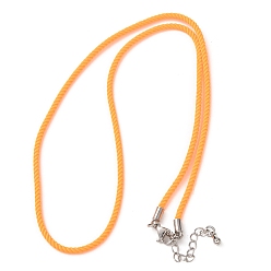 Оранжевый 2мм круглый нейлоновый миланский шнур для изготовления ожерелья, с латунными выводами и 303 застежками из лобстера из нержавеющей стали, цвет нержавеющей стали, оранжевые, 18.50~18.70 дюйм (47~47.5 см)