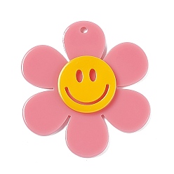 Pale Violet Red Opaque Acrylic Big Pendants, Sunflower with Smiling Face Charm, Pale Violet Red, 55x50.5x5mm, Hole: 2.5mm