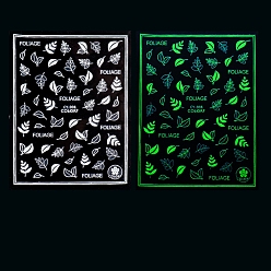 Leaf Luminous Plastic Nail Art Stickers Decals, Self-adhesive, For Nail Tips Decorations, Halloween 3D Design, Glow in the Dark, Leaf, 10x8cm