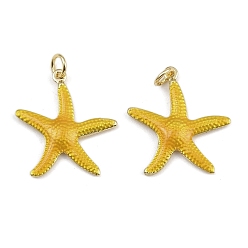 Желтый Латунные эмалевые подвески в виде морских звезд, прелести морских животных, с прыжковых колец, золотые, стойки покрытие, без кадмия и без свинца, долговечный, желтые, 22x20.5x2.5 мм, отверстие : 3.4 мм