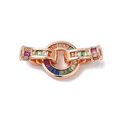 Розовое Золото Покрытие стойки латунное микропаве цветной кубический цирконий складные застежки, без кадмия и без свинца, долговечный, розовое золото , 27 мм, застежка : 13x10x3.5 mm