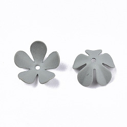 Slate Gray Spray Painted Eco-Friendly Iron Bead Caps, 5-Petal Flower, Slate Gray, 8x8.5x4mm, Hole: 0.8mm