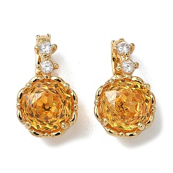 Сэнди Коричневый Латунные микро проложить кубического циркония раз за застежками, плоско-круглые, реальный 18 k позолоченный, песчаный коричневый, 17x10x8 мм, отверстие : 5x4 мм