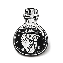 Cœur Épingle en émail de style punk, broche en alliage de zinc noir pour vêtements de sac à dos, coeur et bouteille, 30x21x1.5mm