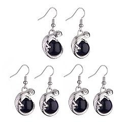 Blue Goldstone Synthetic Blue Goldstone Chameleon Dangle Earrings with Crystal Rhinestone, Platinum Brass Jewelry for Women, 39mm, Pin: 0.7mm