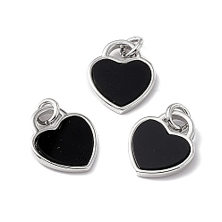 Black Onyx Natural Black Onyx(Dyed & Heated) Heart Charms, with Rack Plating Platinum Tone Brass Findings, Cadmium Free & Lead Free, 14x12x2mm, Hole: 3mm