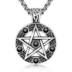 Jet Star Stainless Steel Rhinestone Pendant Necklaces for Men, Jet, 23.62 inch(60cm)