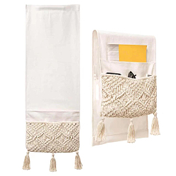 Floral White Cotton Macrame Book Magazine Storage Bag, Couch Hanging Macrame Basket, Boho String Bag, Floral White, 1400x400mm