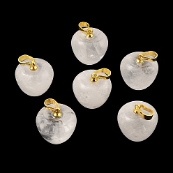 Quartz Crystal Natural Quartz Crystal Teacher Apple Charms, Rock Crystal, with Golden Plated Brass Snap on Bails, 14.5x14mm, Hole: 6.5x4mm