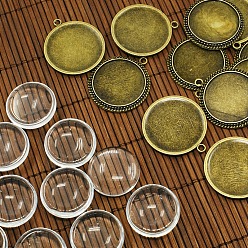 Antique Bronze 25mm Transparent Clear Domed Glass Cabochon Cover for Photo Pendant Making, with Alloy Settings, Lead Free & Nickel Free, Antique Bronze, Pendant: 31x3mm, Hole: 2mm, Glass: 25x7.4mm