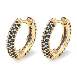 Синий Латунные микро проложить серьги обруча кубического циркония, без кадмия и без свинца, долговечный, стойки покрытие, реальный 18 k позолоченный, синие, 16.5x17x3.5 мм