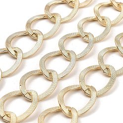 Light Gold Aluminium Curb Chains, Texture, Unwelded, with Spool, Light Gold, 32x24x1.8mm, about 16.40 Feet(5m)/Roll
