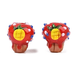 Roja Hechos a mano de cristal de murano con baches, cupcake con piña, rojo, 15x16.5x17 mm, agujero: 1.6 mm
