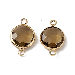 Aurum Transparent K9 Glass Connector Charms, with Light Gold Plated Brass Findings, Faceted, Flat Round Links, Aurum, 19.5x12.5x4.5mm, Hole: 2mm