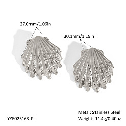 Серебро 304 серьги-гвоздики в форме ракушки из нержавеющей стали, серебряные, 30.1x27 мм